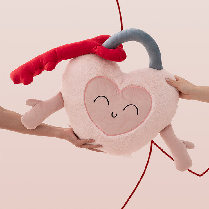 Plush heart cuddle pillow with sewn-on key motif and cute embroidered face Stornfield