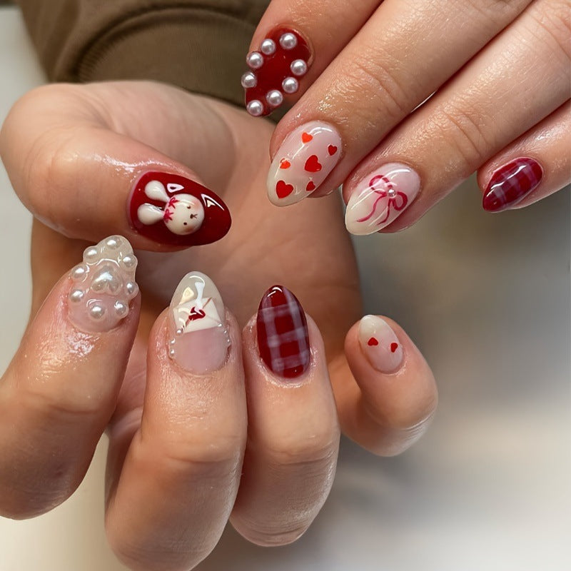 Creative nail art set with cute bunny and heart designs Stornfield
