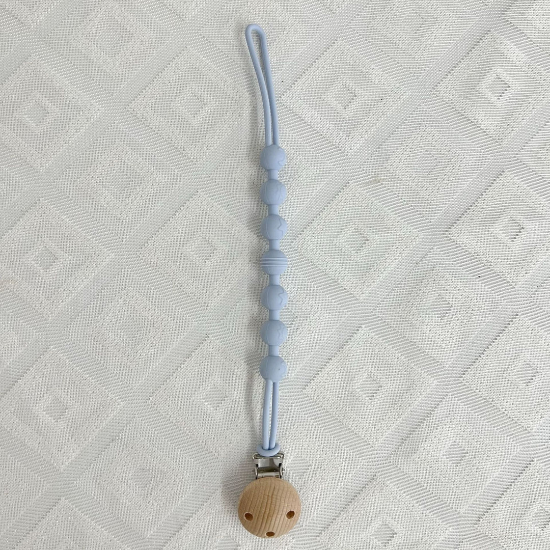 Silicone Beaded Pacifier Lanyard with Wooden Safety Clip