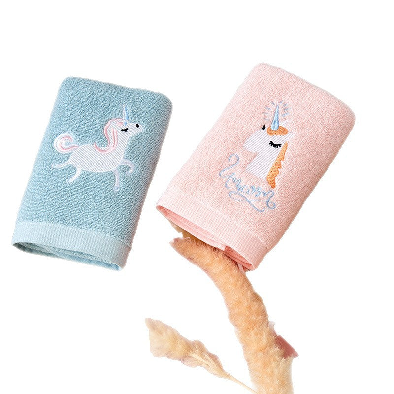 Embroidered Cotton Bath Towel with Unicorn Motif