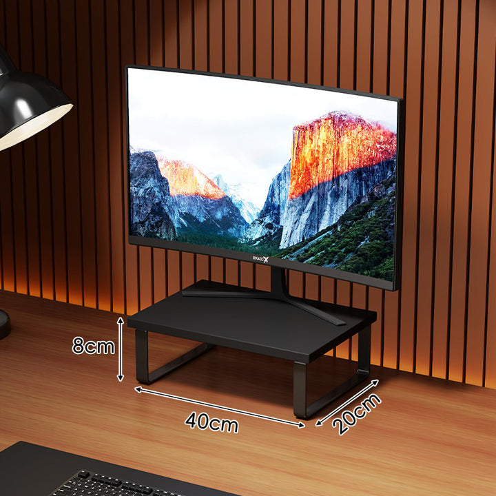 Elevated Wooden-Top Metal Monitor Stand with Under-Storage Shelf