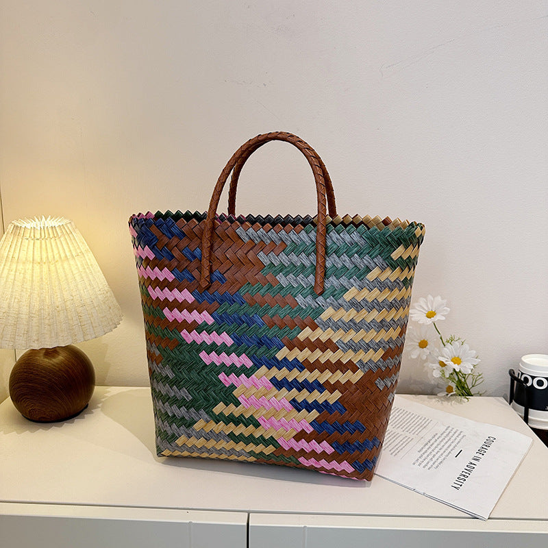 Handwoven Multi-Colored Straw Tote