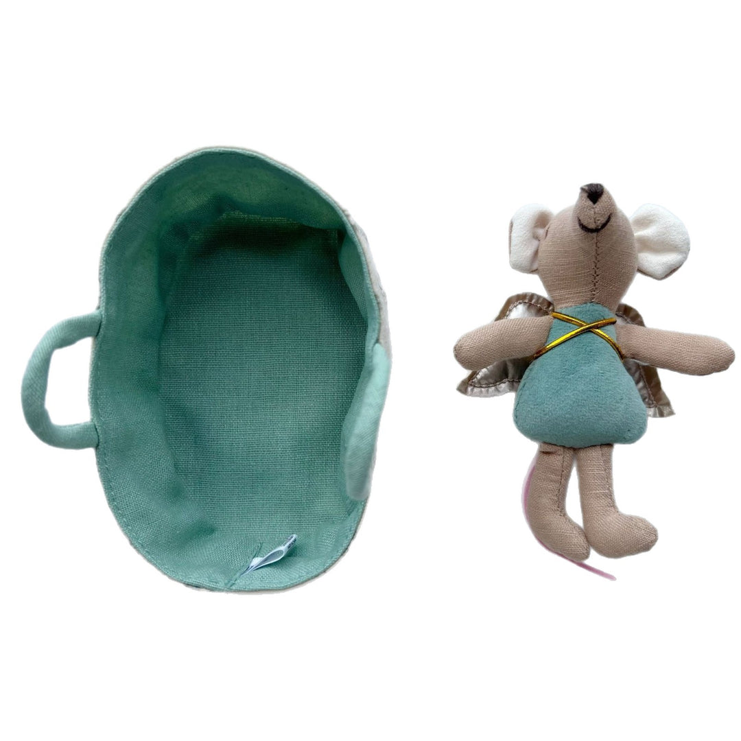 Mini Fabric Mouse Doll in Portable Linen Tote Playset