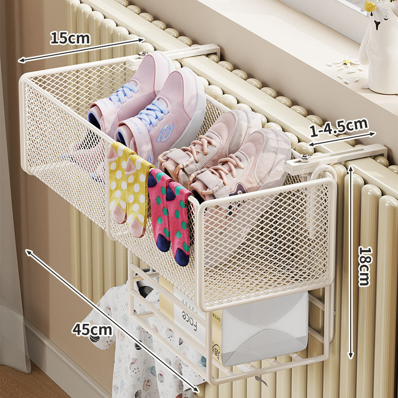 Radiator-Mounted Mesh Shoe & Sock Drying Basket with Adjustable Clamp