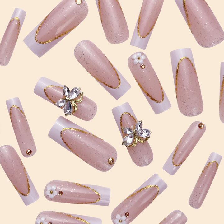Elegant Gold Accented Stiletto Nail Extensions Stornfield