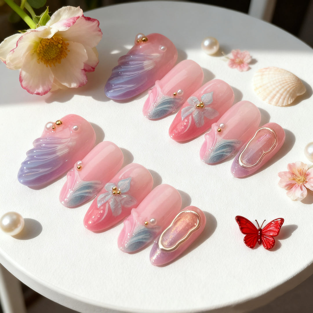 Artificial nails with flower pattern and glamorous accents Stornfield