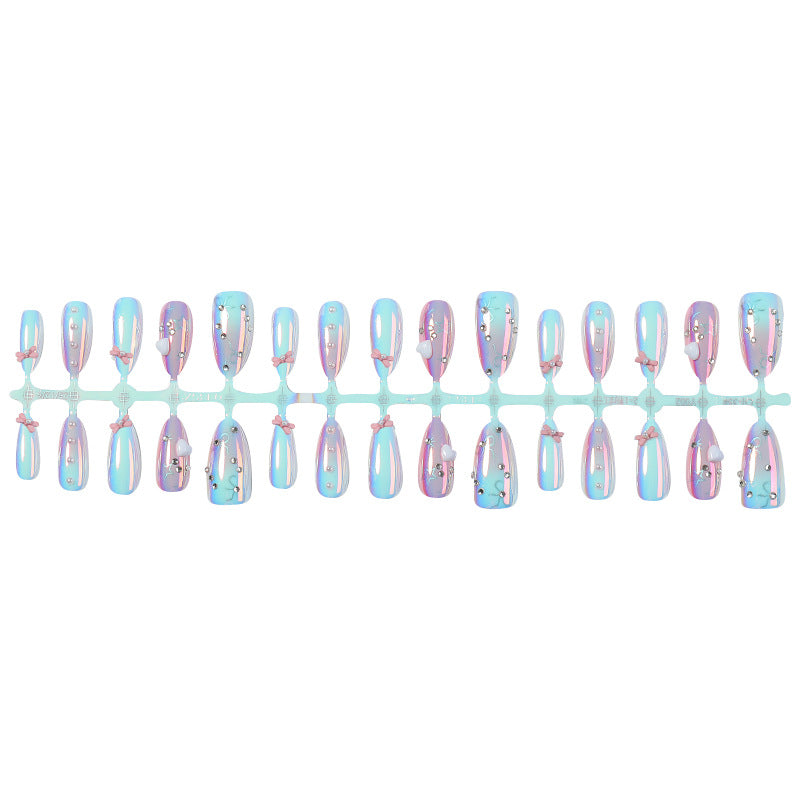 Decorative Press-On Nail Set with Elegant Bow and Gem Accents Stornfield