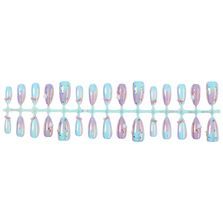 Decorative Press-On Nail Set with Elegant Bow and Gem Accents Stornfield