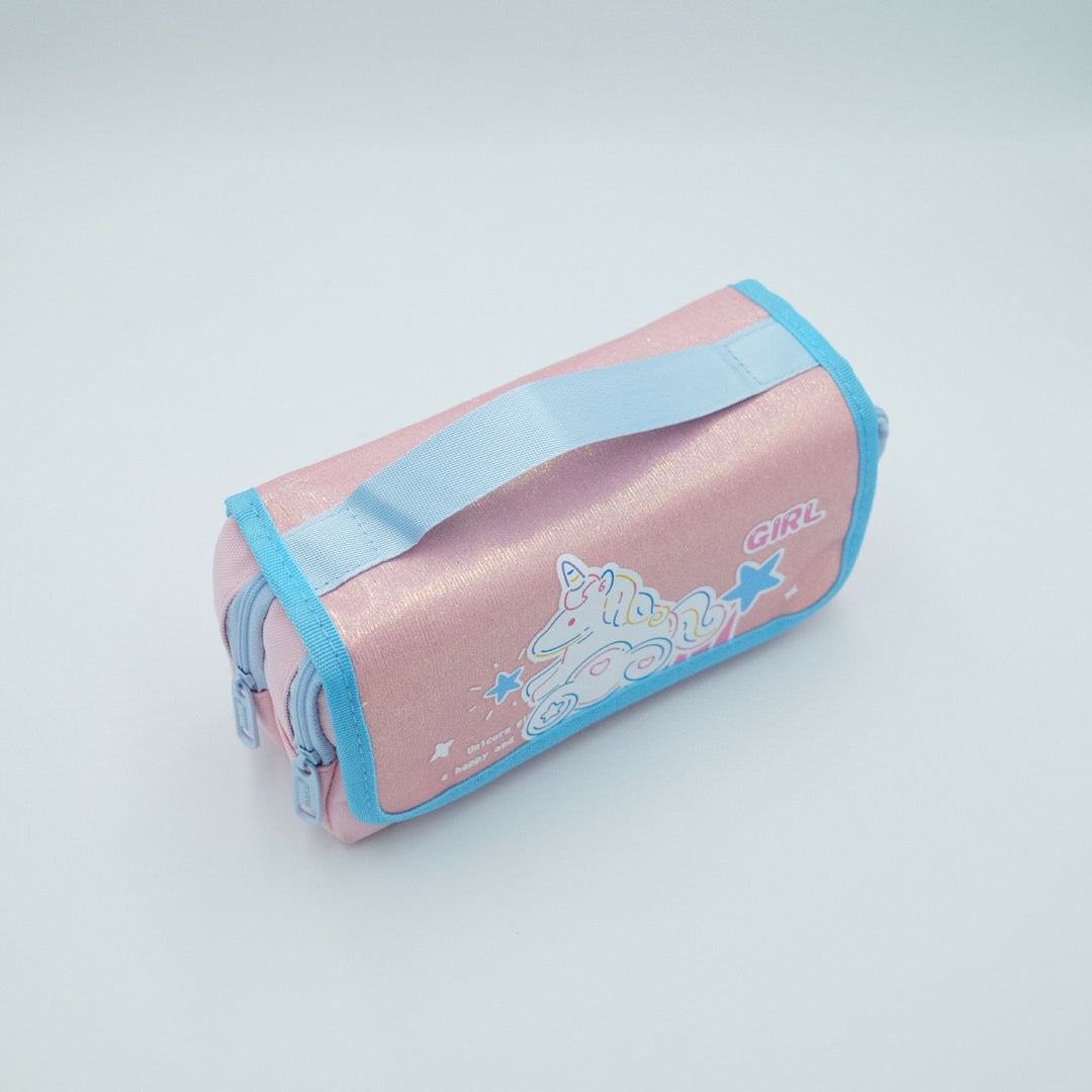 Glittery Unicorn-Themed Dual-Zipper Pencil Case