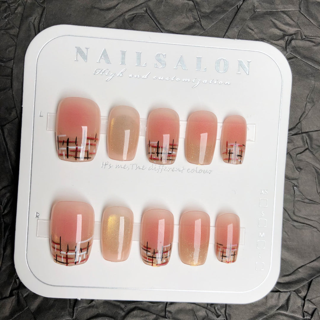 Elegant Ombre Press-On Nail Set with Artistic Design