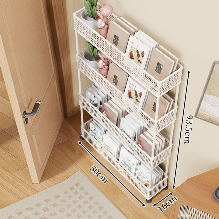 Slim Four-Tier Metal Mesh Narrow Bookshelf Organizer