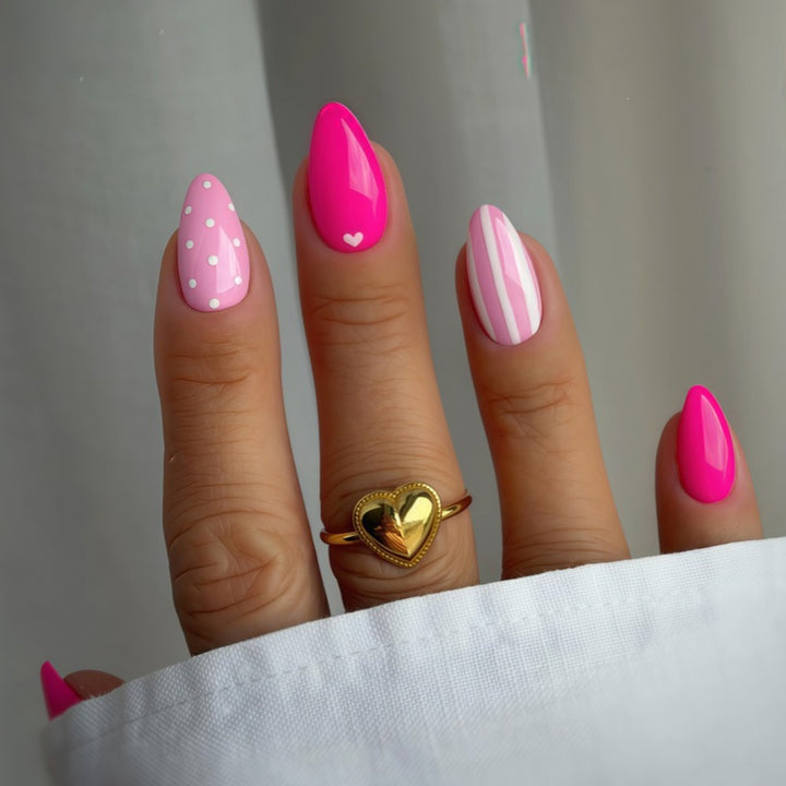 Creative Nail Art with Heart and Dot Design Stornfield