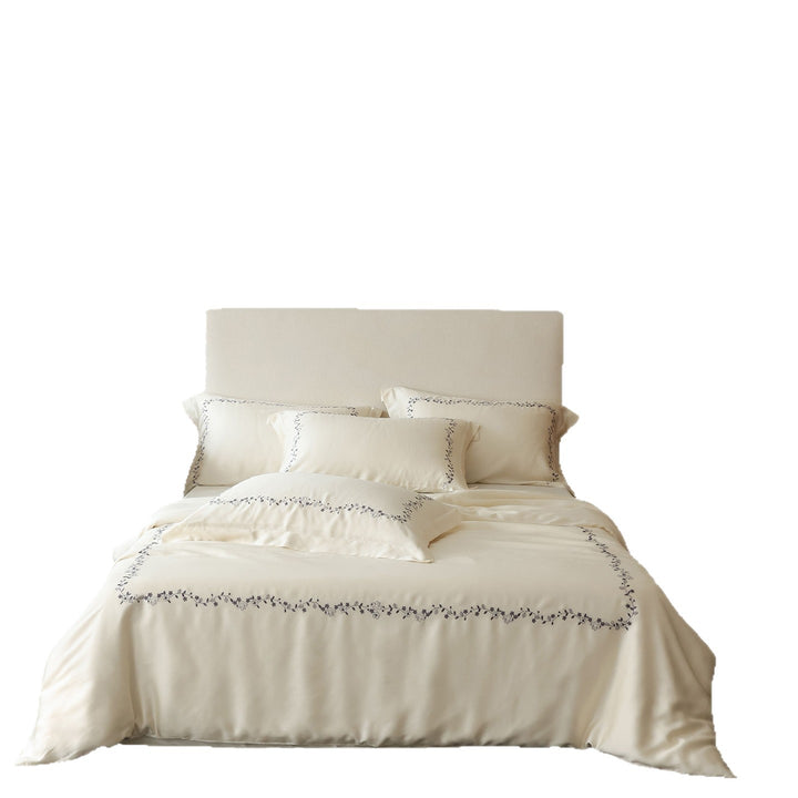 Premium Micro-Sateen Bed Linen Set with Delicate Chain-Stitch Border and Hidden Closure