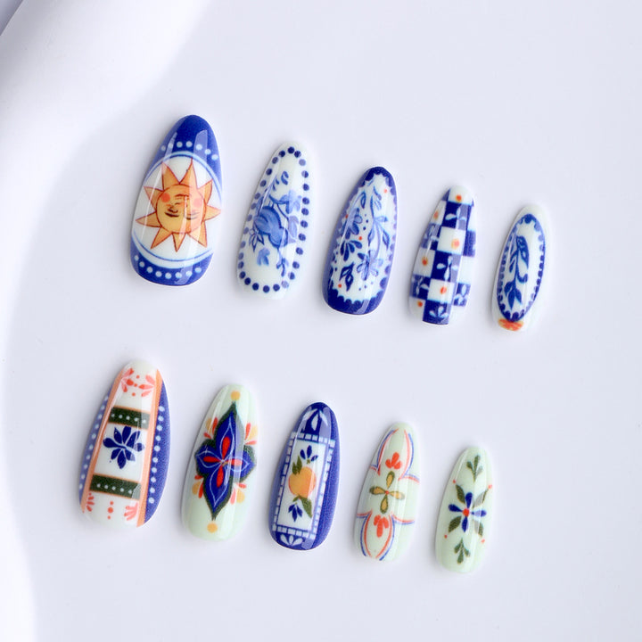 Artificial nails with handmade floral design Stornfield