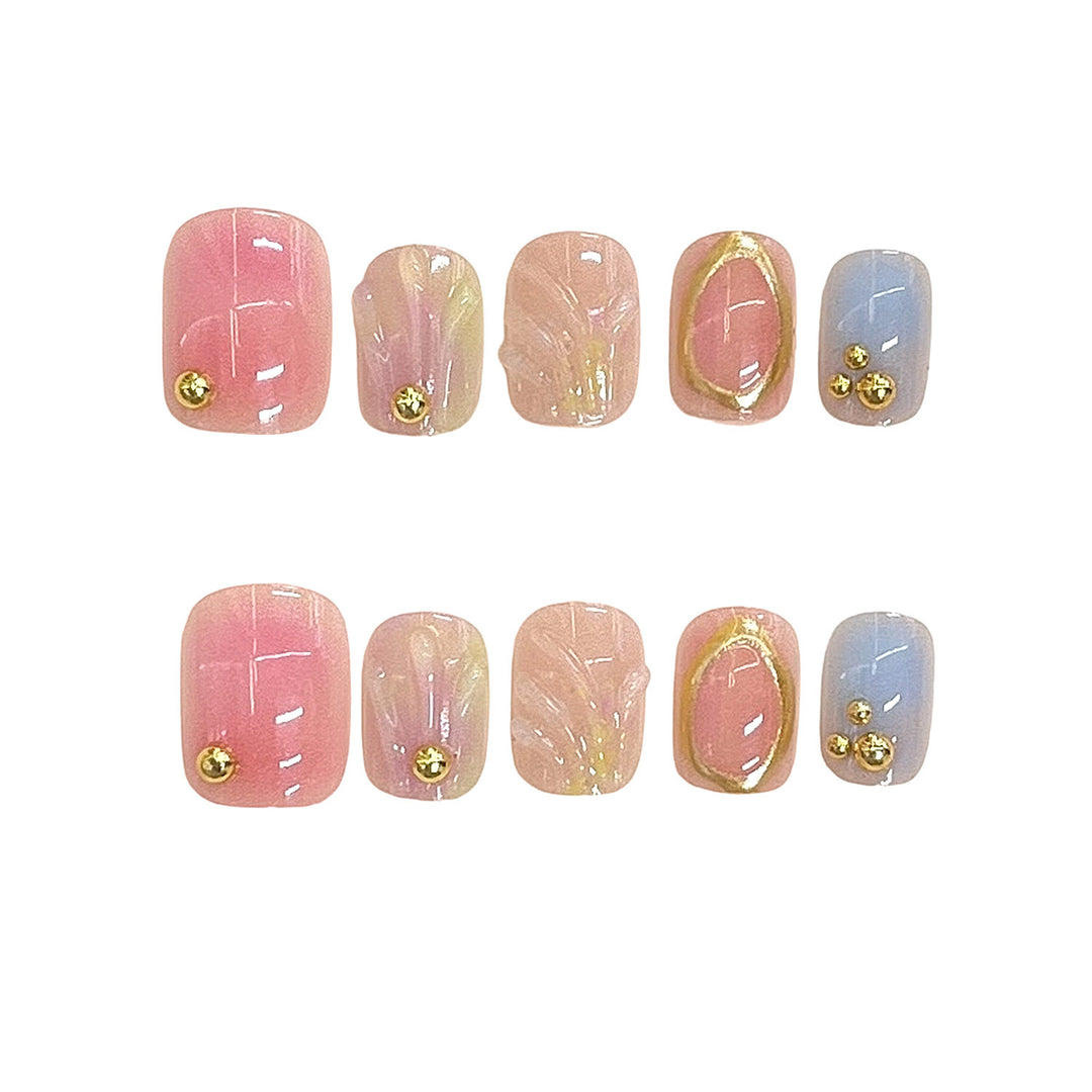 Decorative Press-On Nail Set with Gold Accents Stornfield