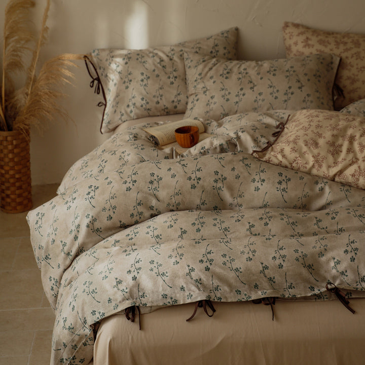 Patchwork Floral Cotton Percale Duvet Cover Set with Button Closure and Corner Ties