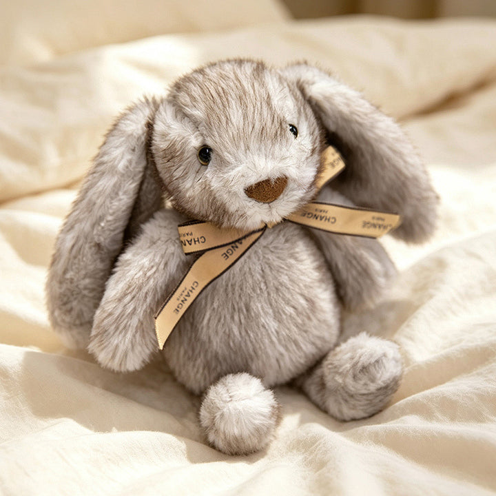 Squat Plush Bunny Cuddle Doll with Long Dropped Ears, Weighted Base & Grosgrain Ribbon Stornfield
