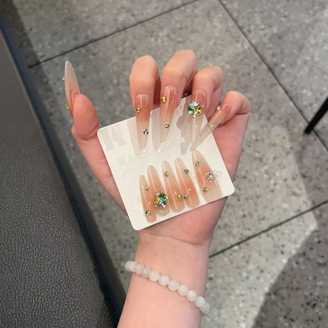 Glamorous Stiletto Press-On Nail Set with Colorful Gem Accents Stornfield