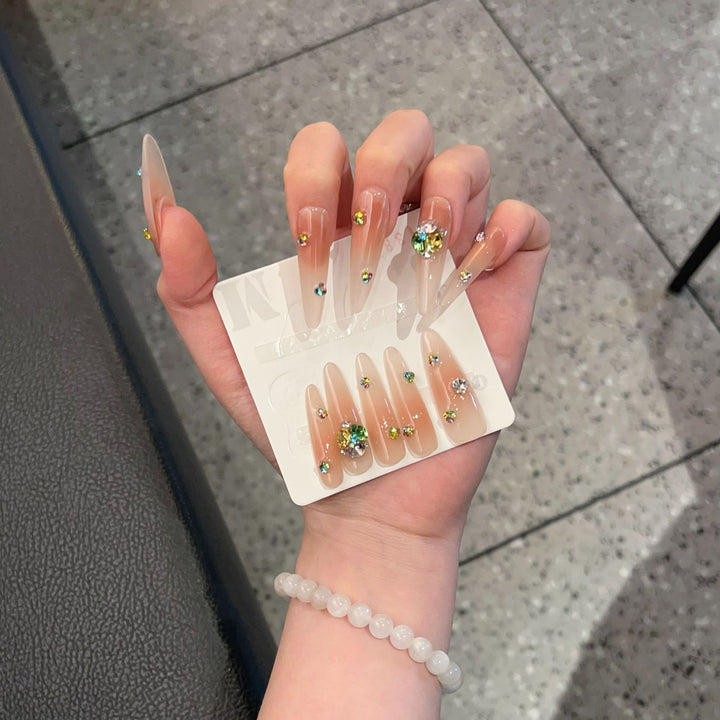 Glamorous Stiletto Press-On Nail Set with Colorful Gem Accents Stornfield