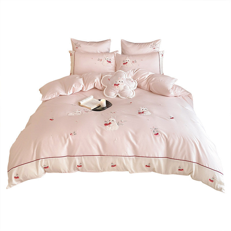 Embroidered Cotton Sateen Duvet Cover Set with Decorative Pillow Shams