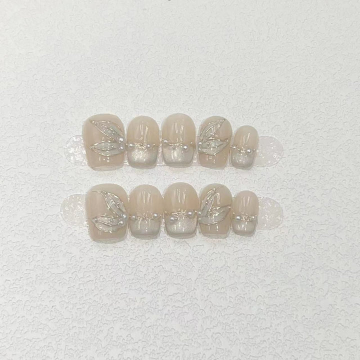Floral Art Press-On Nail Set with Pearls Stornfield