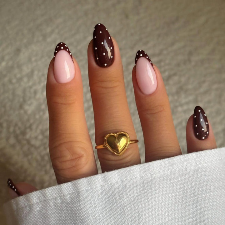 Artistic Press-On Nail Set with Heart and Polka Dot Design Stornfield
