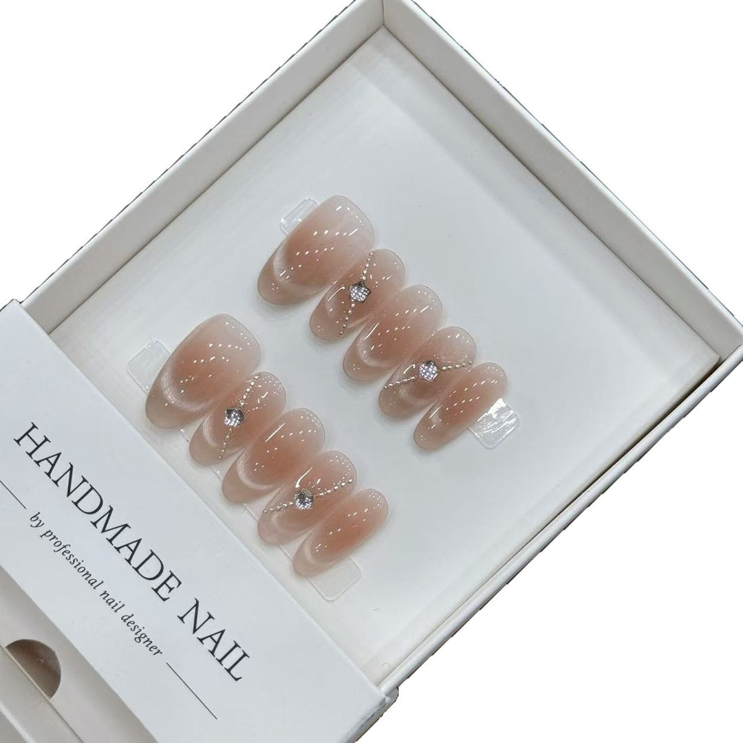 Handmade Press-On Nail Set with Elegant Gems
