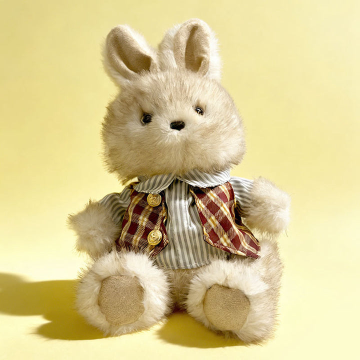 Plush Sitting Bunny Comforter Toy with Ultra-Soft Faux Fur, Embroidered Face and Knit Scarf Stornfield