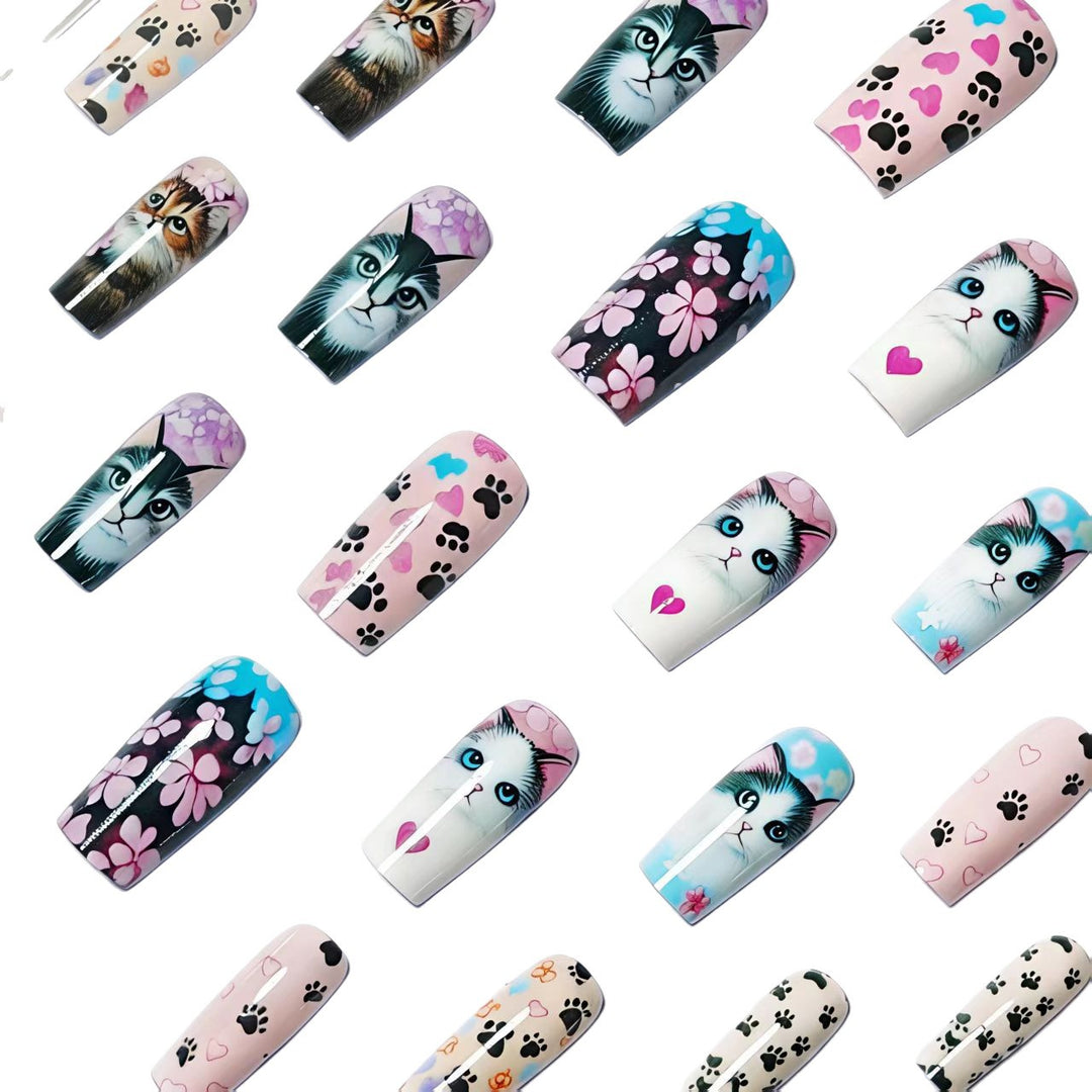Creative artificial nails with playful cat pattern Stornfield