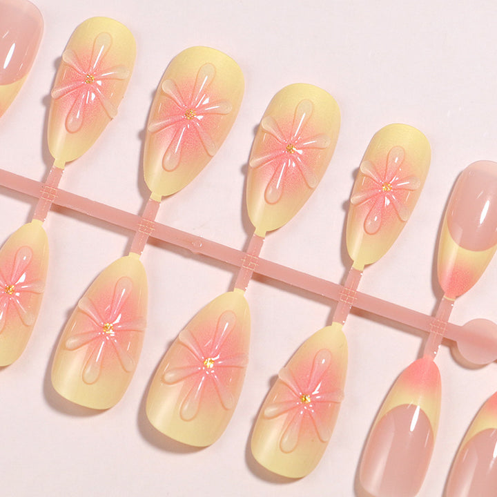 Artistic Press-On Nail Set with Floral Accents Stornfield