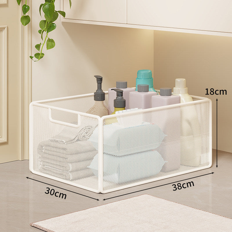Mesh Rolling Bathroom and Under-Cabinet Storage Basket with Locking Casters and Built-In Handles