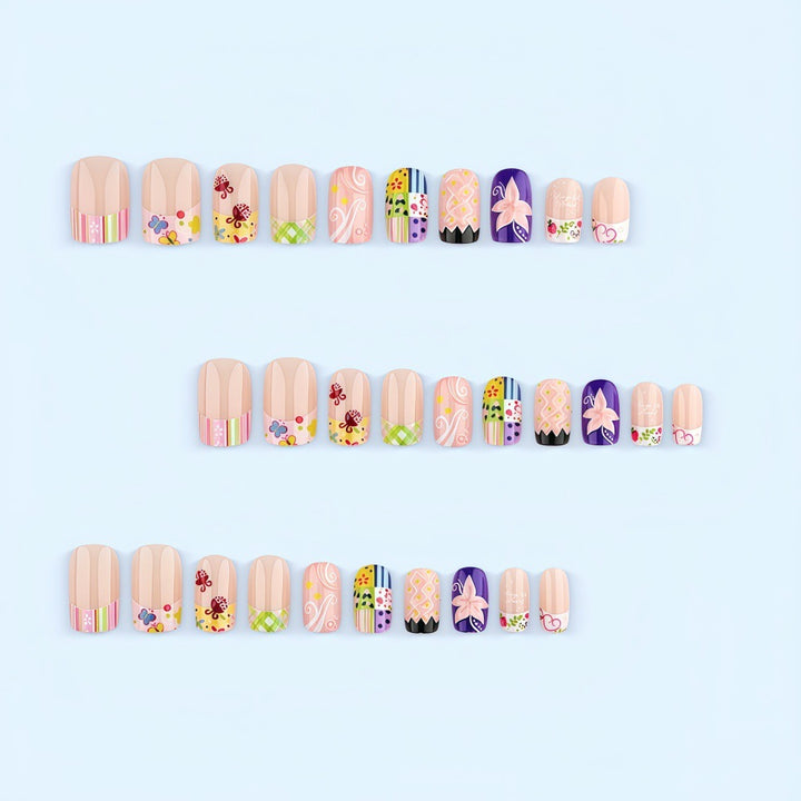 Creative Nail Art Set with Cheerful Patterns and Flower Designs Stornfield