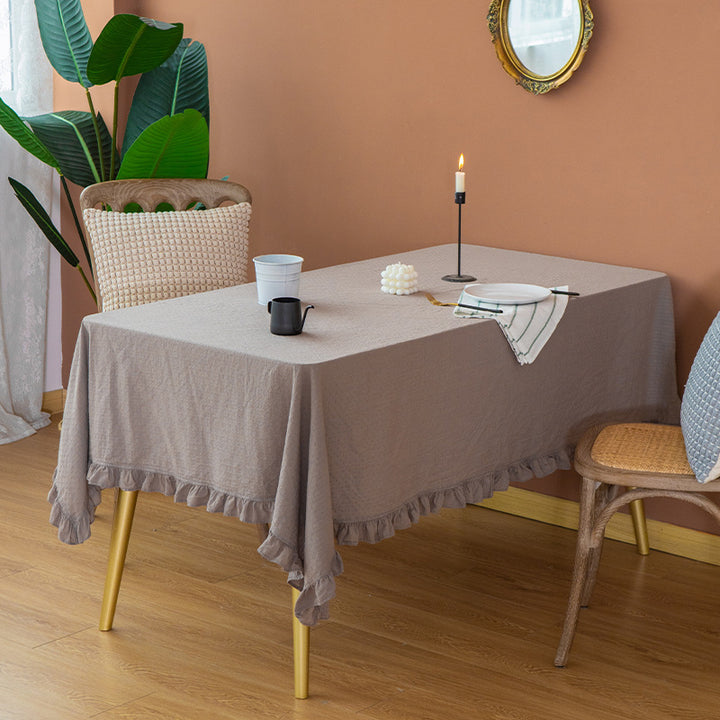 Light cotton gauze tablecloth with frill and natural structure Stornfield