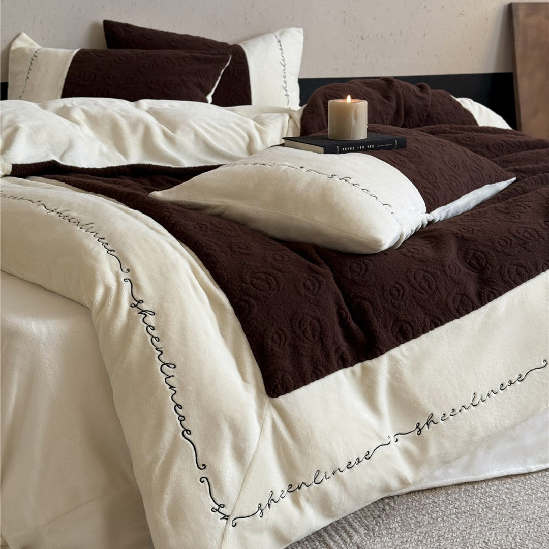 Reversible Embroidered Quilted Duvet Cover Set