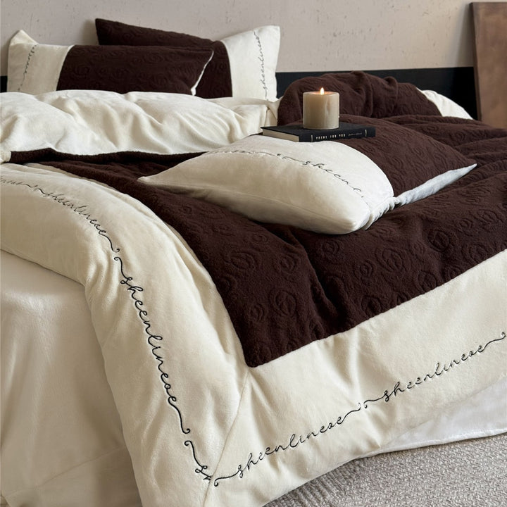 Reversible Embroidered Quilted Duvet Cover Set