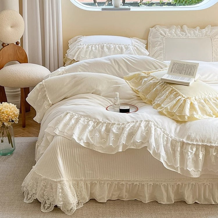Ruffled Lace-Trim Duvet Cover, Sham & Bedskirt Ensemble