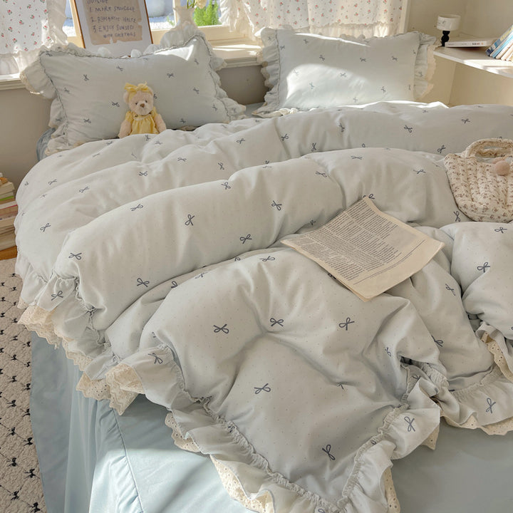Ruffled Floral Pattern Duvet Cover Set