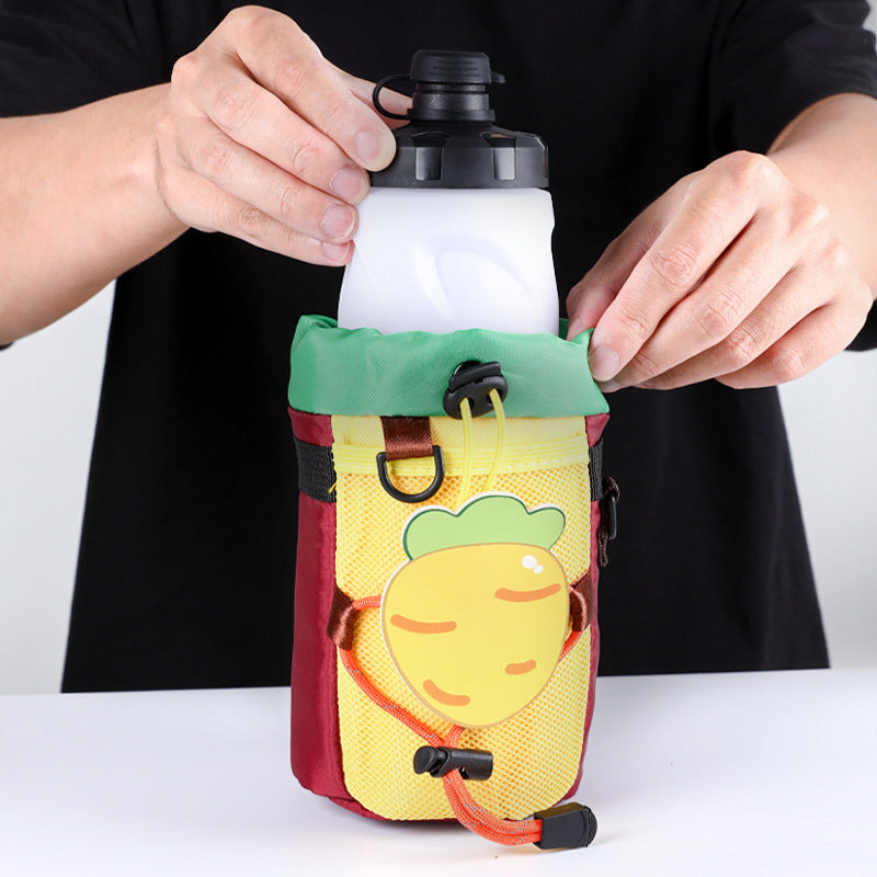 insulated kids water bottle carrier with drawstring closure and three universal attachment straps Stornfield
