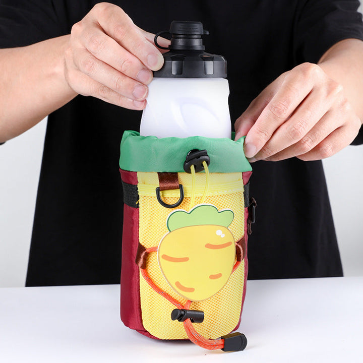 insulated kids water bottle carrier with drawstring closure and three universal attachment straps Stornfield