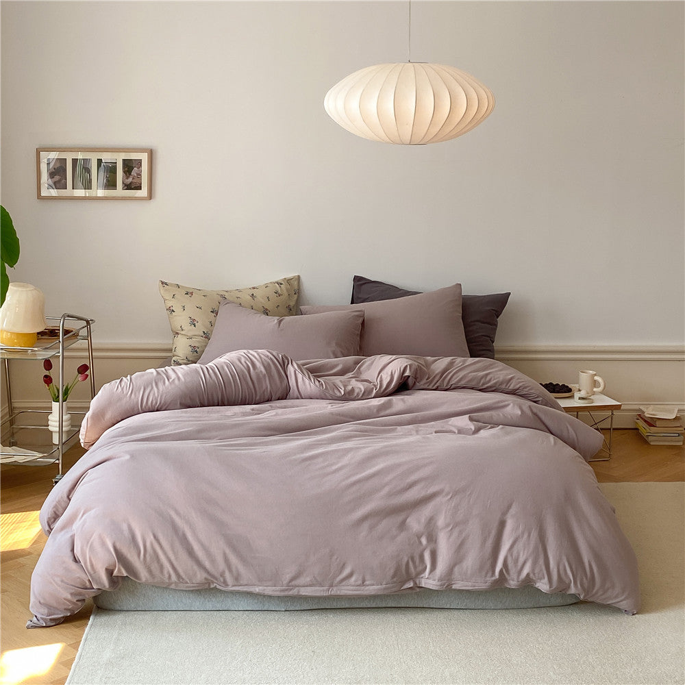 Washed Cotton Duvet Cover Set with Breathable Percale Weave, Deep Corner Ties & Envelope Pillowcases