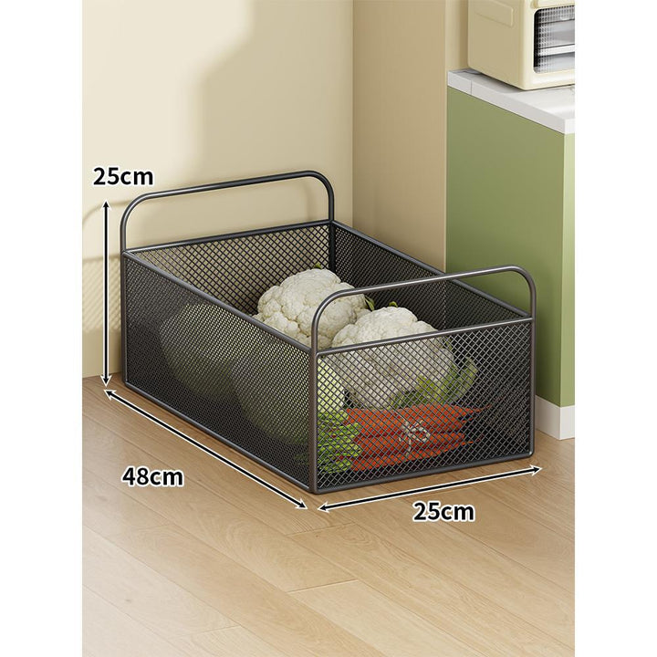 Ventilated Metal Mesh Pantry & Produce Rolling Storage Basket with Tall Handles