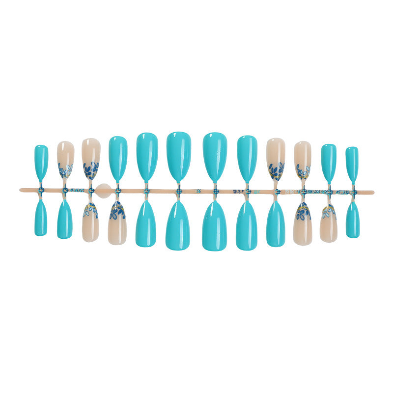 Artistic Press-On Nail Set with Floral and Leaf Designs Stornfield