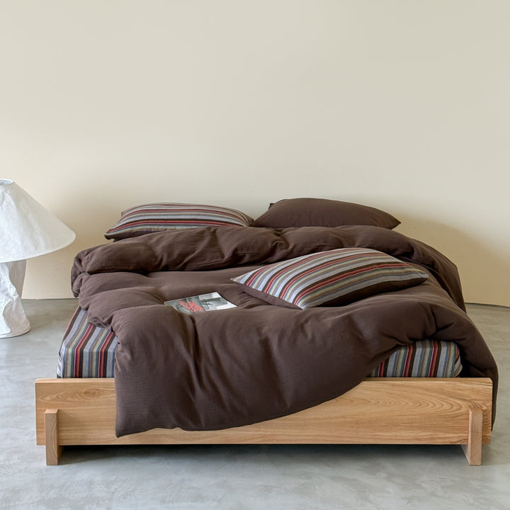 Reversible Cotton-Gauze Duvet Cover and Striped Sheet Set