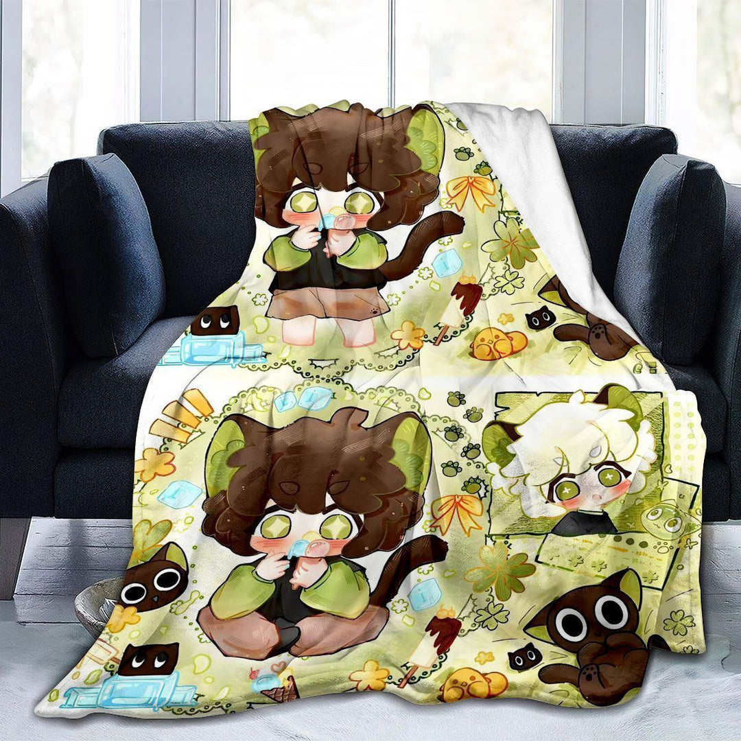 Cartoon Animal-Themed Fleece Throw Blanket