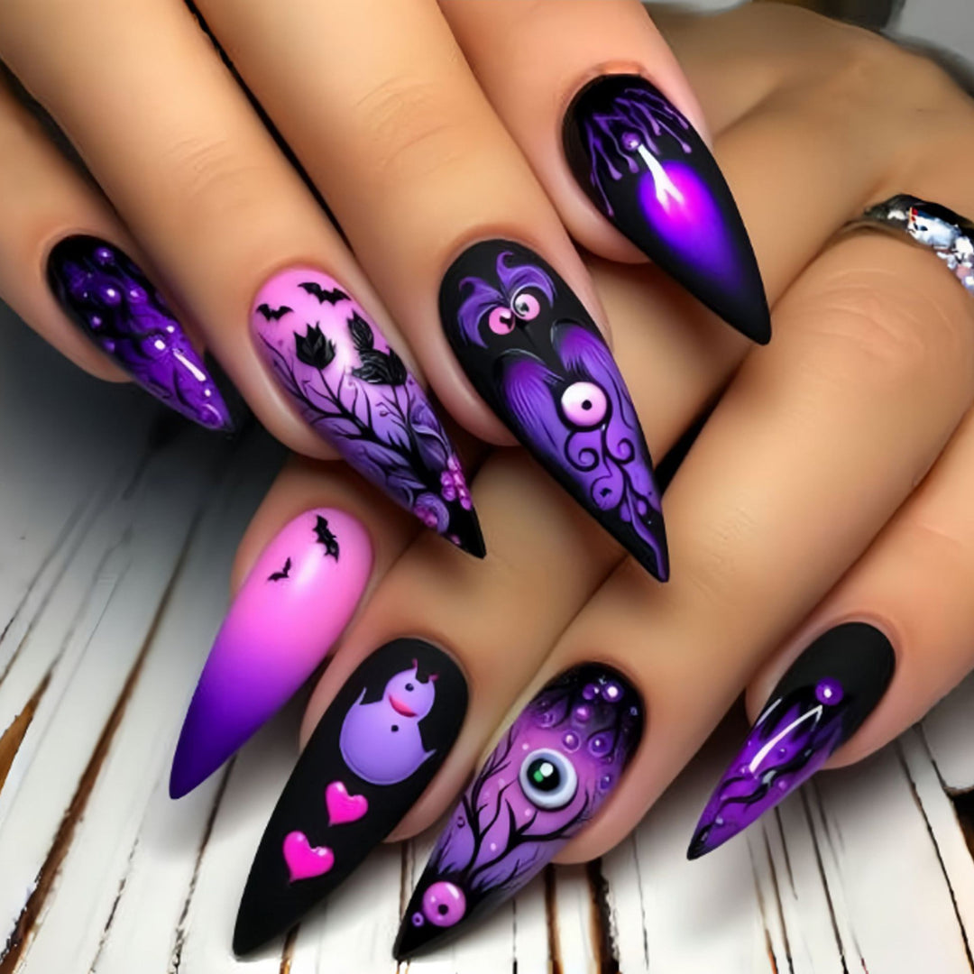 Gothic Halloween-Inspired Stiletto Nail Art Extensions Stornfield