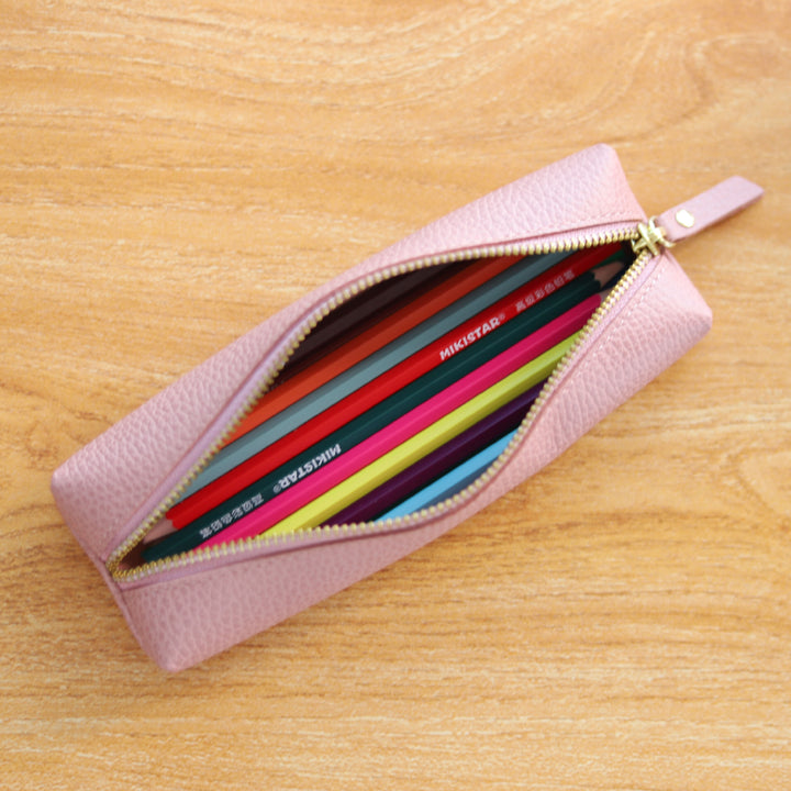 Premium Leather Pencil Case with Gold Zipper