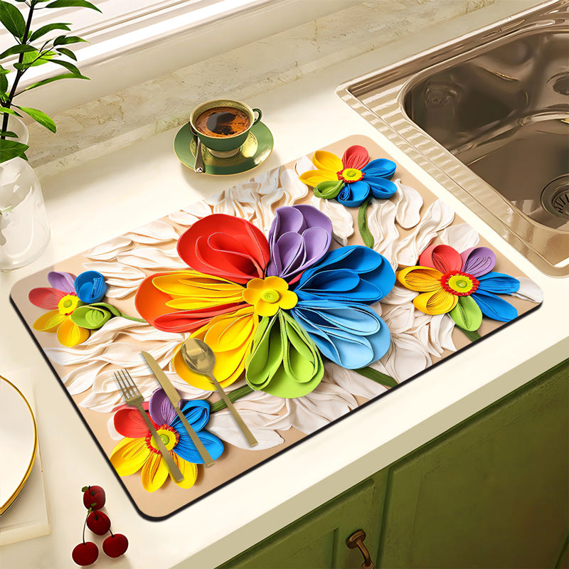 Floral Design Anti-Slip Kitchen Mat