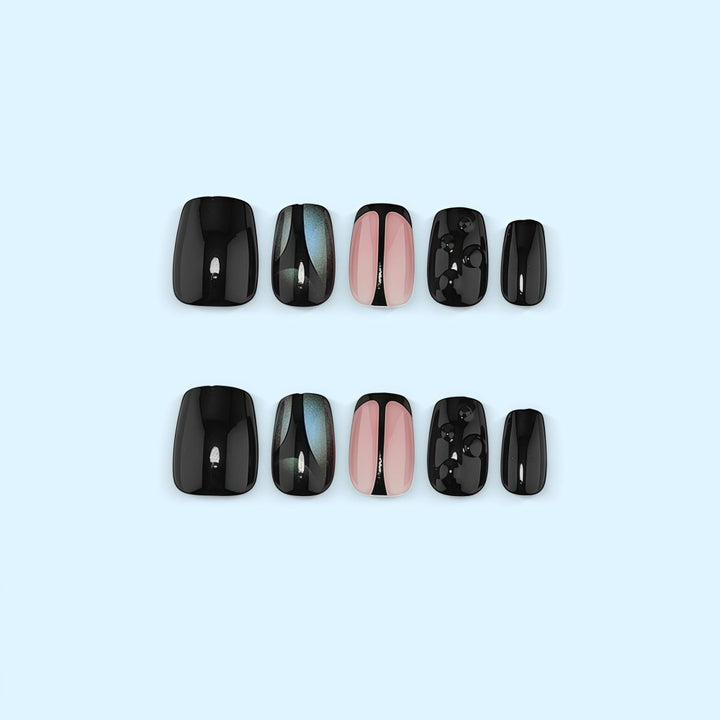 Artificial nails with elegant black and pastel accent design Stornfield