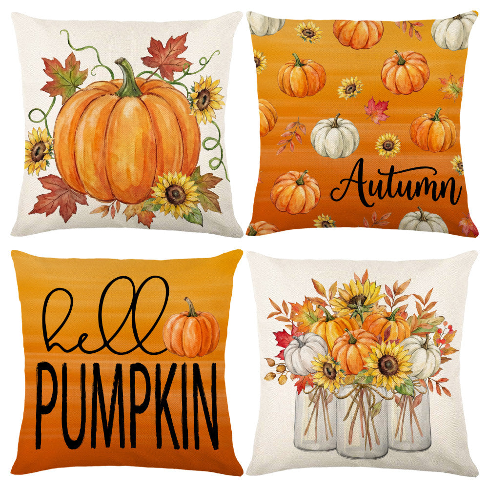 Decorative Autumn Basket Pumpkin Sunflower Square Pillow Cover with Hidden Zipper