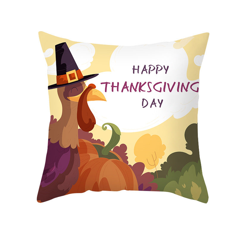 Square Removable Linen-Blend Thanksgiving Pumpkin Watercolor Throw Pillow Cover